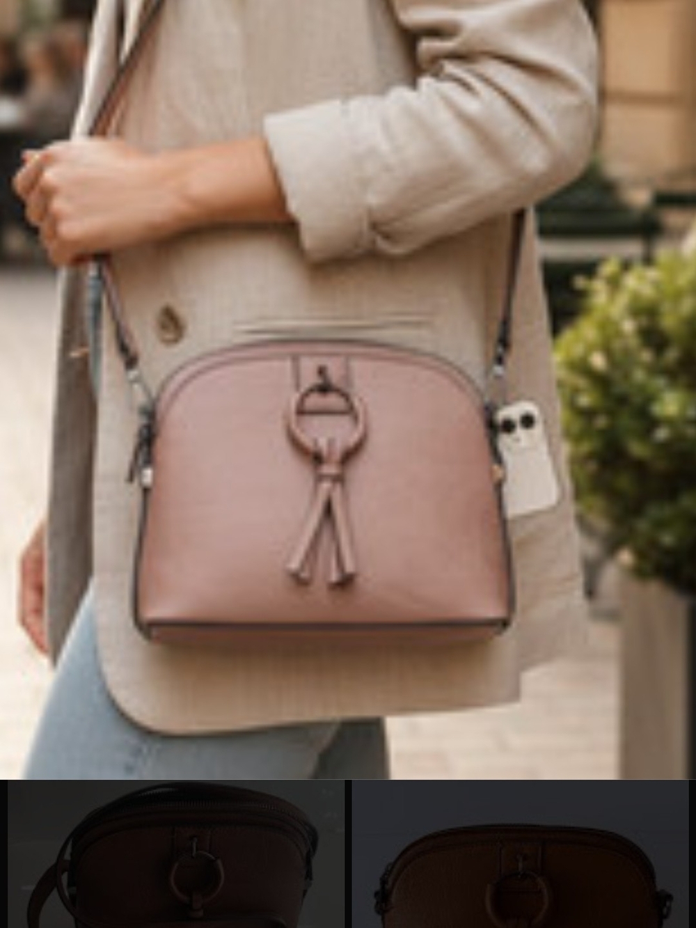 Pebbled GRAY  Crossbody Bag with Ring Tassel
